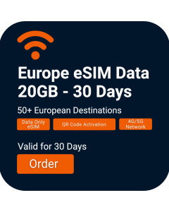 Install 20GB Europe Data eSIM | £30 | 30 Days Validity