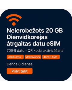 Neierobežots 20 GB Dienvidkorejas ātrgaitas datu eSIM