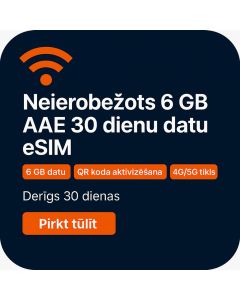 Neierobežots 6 GB AAE 30 dienu datu eSIM