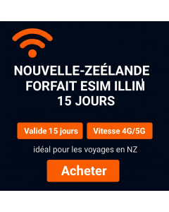 eSIM illimitée en Nouvelle-Zélande pendant 15 jours