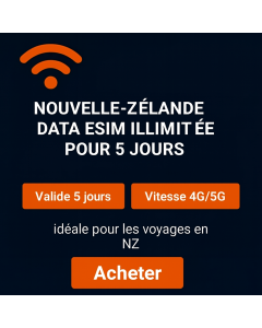 eSIM illimitée en Nouvelle-Zélande pour 5 jours