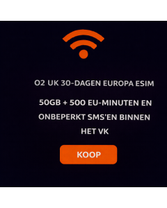 O2 UK 30-dagen Europa eSIM – 50GB + 500 EU-minuten en onbeperkt sms'en binnen het VK
