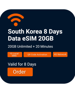 Install South Korea 20GB Voice & Data eSIM | 8 Days + 20 Minutes Calls 