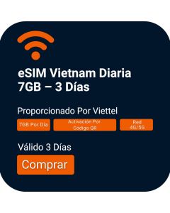 Activar eSIM de viaje para Vietnam: 3 días, 7GB diarios