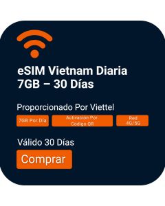 Activa una eSIM diaria de 7GB durante 30 días para viajar a Vietnam