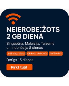 Svētku eSIM Singapūrā, Malaizijā, Taizemē un Indonēzijā. 15 dienu balss/datu eSIM (2 GB dienā neierobežoti + 20 minūtes un 10 īsziņas).