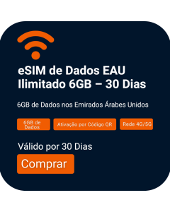 Ativar eSIM de dados dos Emirados Árabes Unidos | Dados de 6GB | 30 dias