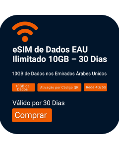 Ativar Emirados Árabes Unidos eSIM| Dados de 10GB | 30 dias