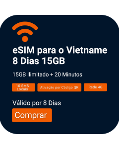 Ative eSIM de Voz e Dados para Vietname durante 8 dias (15GB ilimitados + 20 minutos)